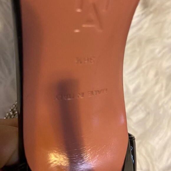 Amina Muaddi Ursina Black Patent Leather Crystal Heeled Shoes DAMAGED - Picture 8 of 10